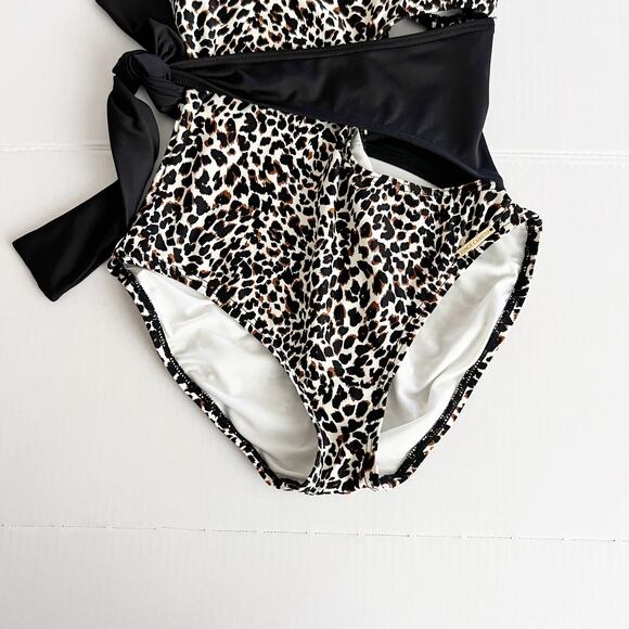 [Vince Camuto] Tanzania One Shoulder Cheetah Print Side Tie Cutout Swimsuit Sz 6 - Picture 7 of 12